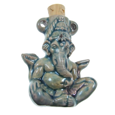 35 x 45mm Ganesh Handmade Clay Bottle - Blue Green Raku Glaze | Clay Vessel Pendant for Essential Oil or Fragrance