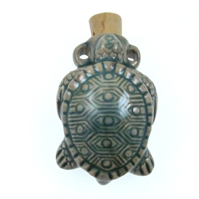 30 x 45mm Sea Turtle Handmade Clay Bottle - Blue Green Raku Glaze | Clay Vessel Pendant for Essential Oil or Fragrance