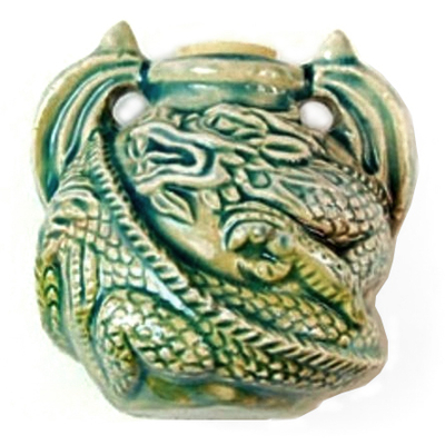 37mm Curled Dragon Handmade Clay Bottle - Blue Green Raku Glaze | Clay Vessel Pendant for Essential Oil or Fragrance