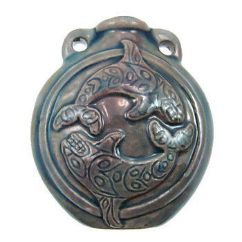 40 x 48mm Orca Handmade Clay Bottle - Blue Green Raku Glaze | Clay Vessel Pendant for Essential Oil or Fragrance