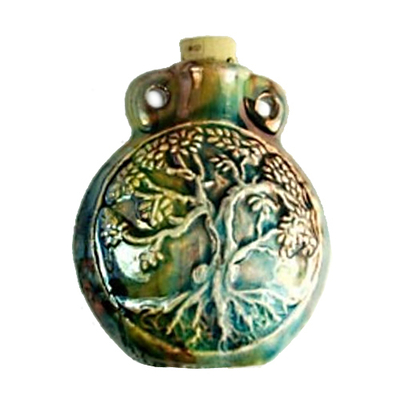 50 x 41mm Tree of Life Handmade Clay Bottle - Blue Green Raku Glaze | Clay Vessel Pendant for Essential Oil or Fragrance