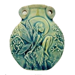 49mm Tree Fairy Handmade Clay Bottle - Blue Green Raku Glaze | Clay Vessel Pendant for Essential Oil or Fragrance