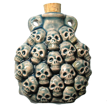 Multi Skull Handmade Clay Bottle - Blue Green Raku Glaze | Clay Vessel Pendant for Essential Oil or Fragrance