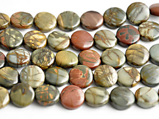 12mm Coin Red Creek Jasper Stone Bead - Mixed Earth Tone Colors | Natural Semiprecious Gemstone