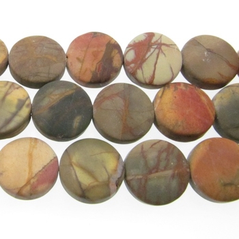 12mm Matte Red Creek Jasper Coin Stone Beads - Mixed Earth Tone Colors | Natural Semiprecious Gemstone