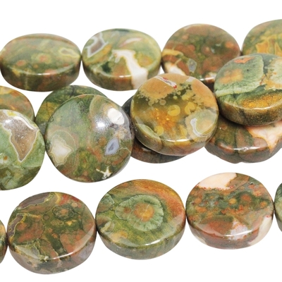 Rhyolite 12mm coin Muted greens. | Gemstone Beads