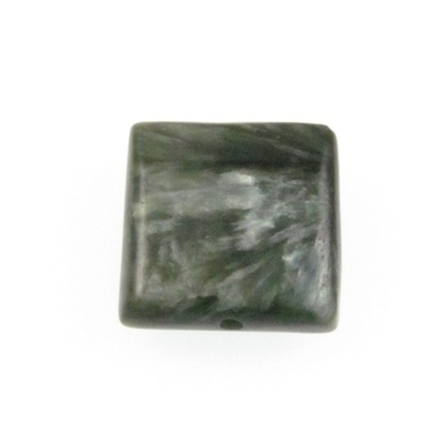 16mm Flat Square Seraphinite Stone Bead - Mossy Green | Natural Semiprecious Gemstone