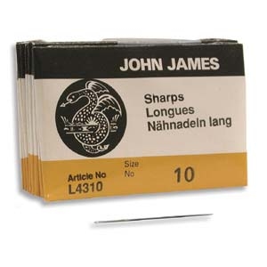 John James Size 10 Sharp Short Beading Needle - 25 pack