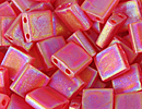 Japanese Miyuki Tila Bead - Red Orange AB - Transparent Iridescent Matte Finish | Glass Seed Beads