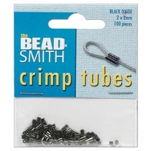 2 x 2mm Tube Crimp Bead - Black Oxide Gunmetal Finish - 100 Pack | Base Metal Findings for Making Jewelry