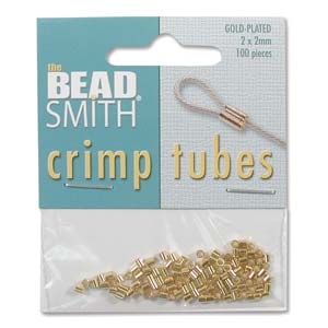 2 x 2mm Tube Crimp Bead - Gold Plate Finish - 100 Pack | Base Metal Findings for Making Jewelry