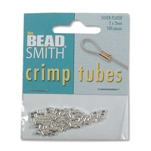 2 x 2mm Tube Crimp Bead - Silver Plate Finish - 100 Pack | Base Metal Findings for Making Jewelry