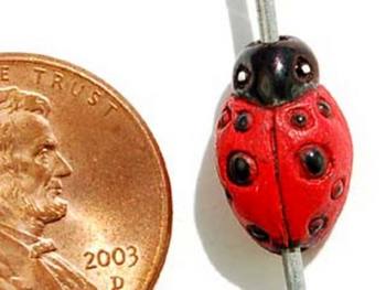 13 x 9mm Red Ladybug Hand-painted Clay Bead | Natural Beads