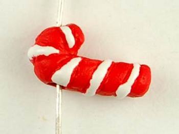8 x 13mm Red and White Candy Cane Hand-painted Clay Christmas Bead | Natural Beads