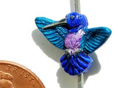 12 x 15mm Blue and Teal Hummingbird Hand-painted Clay Bead | Natural Beads