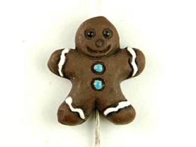 8 x 12mm Gingerbread Boy Hand-painted Clay Christmas Bead | Natural Beads