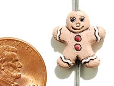 14mm Gingerbread Man Hand-painted Clay Christmas Bead | Natural Beads
