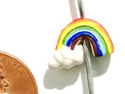 9 x 13mm Rainbow and Cloud Hand-painted Clay Bead | Natural Beads