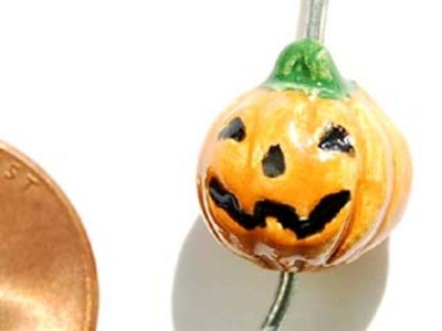 13 x 11mm Jack-O-Lantern Hand-painted Clay Halloween Bead | Natural Beads