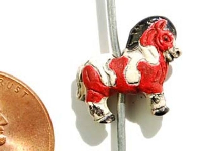 12 x 15mm Brick Red and White Horse Hand-painted Clay Bead | Natural Beads