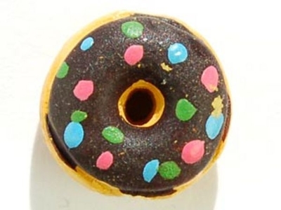 10 x 6mm Brown Donut with Sprinkles Hand-painted Clay Bead | Natural Beads