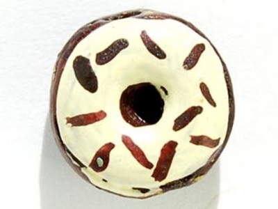 10 x 6mm Cream and Brown Donut Hand-painted Clay Bead | Natural Beads
