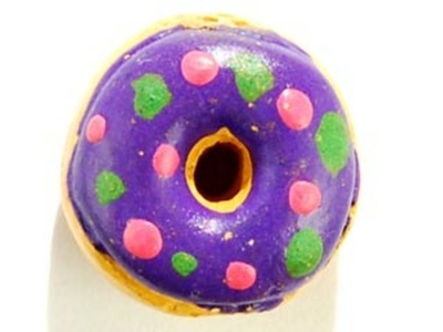 10 x 6mm Dark Blue Donut with Sprinkles Hand-painted Clay Bead | Natural Beads
