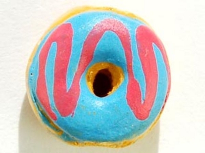 10 x 6mm Light Blue Donut with Swirl Hand-painted Clay Bead | Natural Beads