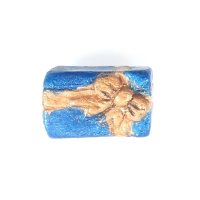 13 x 8mm Christmas Blue Present Clay Bead with Gold Ribbon | Natural Beads