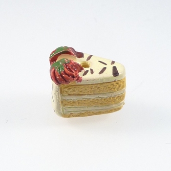 12 x8mm Vanilla Cake Slice with Strawberries Hand-painted Clay Bead | Natural Beads