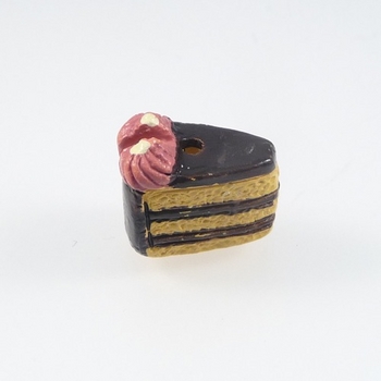 12 x 8mm Vanilla Cake Slice with Chocolate Frosting Hand-painted Clay Bead | Natural Beads