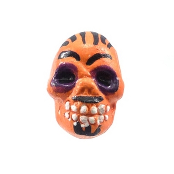 9 x 12mm Sugar Skull Hand-painted Clay Bead - Orange and Black | Day of th Dead Skull Bead | Natural Beads