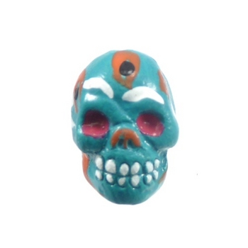 9 x 12mm Sugar Skull Hand-painted Clay Bead - Teal Blue | Day of th Dead Skull Bead | Natural Beads