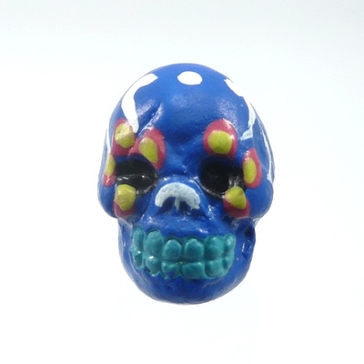 9 x 12mm Sugar Skull Hand-painted Clay Bead - Royal Blue | Day of th Dead Skull Bead | Natural Beads