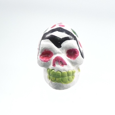 9 x 12mm Sugar Skull Hand-painted Clay Bead - White and Pink | Day of th Dead Skull Bead | Natural Beads
