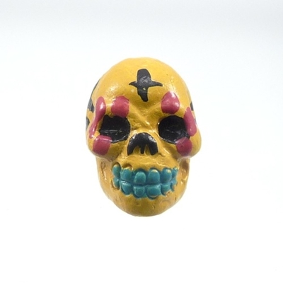 9 x 12mm Sugar Skull Hand-painted Clay Bead - Mustard Yellow | Day of th Dead Skull Bead | Natural Beads