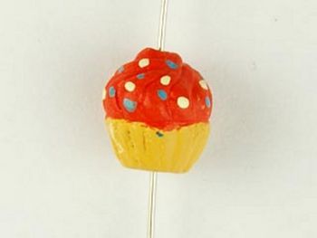 11 x 10mm Tan Cupcake with Orange and Sprinkles Hand-painted Clay Bead | Natural Beads
