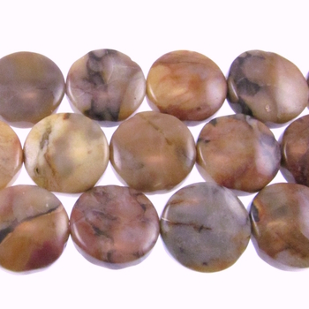 12mm Coin Venus Jasper Stone Beads - Tan, Brown and Grey | Natural Semiprecious Gemstone