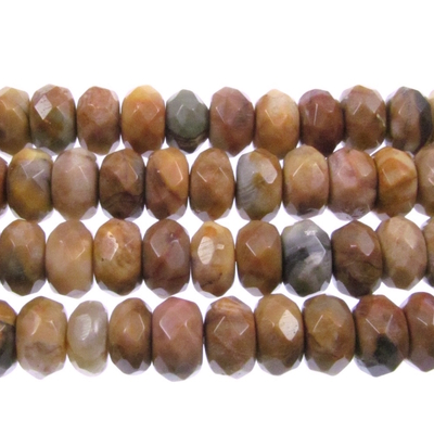8mm Faceted Rondell Venus Jasper Stone Beads - Tan, Brown and Grey | Natural Semiprecious Gemstone