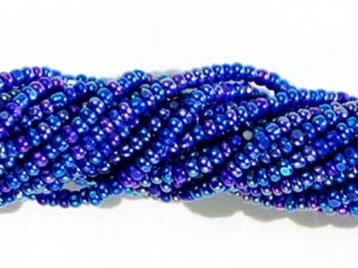 Czech Charlotte Glass Seed Bead Size 13 - Cobalt AB - Transparent Iridescent Finish