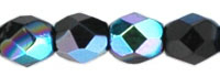 Image Czech Pressed Glass 3mm faceted round AB Jet opaque iridescent