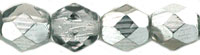 Image Czech Pressed Glass 6mm faceted round Silver metallic half coat