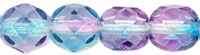Image Czech Pressed Glass 6mm faceted round Pink & Blue dual coat transparent