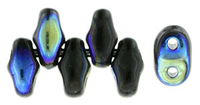 Image Seed Beads Czech MiniDuo 2 x 4mm jet AB opaque iridescent