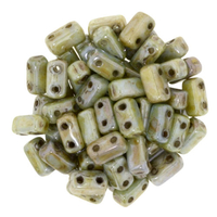 Image Seed Beads CzechMate Brick 3 x 6mm green opaque luster