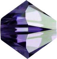 Image Swarovski Crystal Beads 4mm bicone 5328 purple velvet ab (dark royal purple) tra