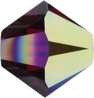 Image Swarovski Crystal Beads 4mm bicone 5328 siam ab (deep red) transparent iridescen