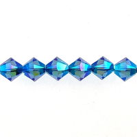Image Swarovski Crystal Beads 4mm bicone 5328 sapphire ab 2X (blue) transparent double