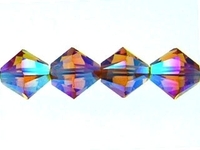 Image Swarovski Crystal Beads 4mm bicone 5328 topaz ab 2X (gold) transparent double ir