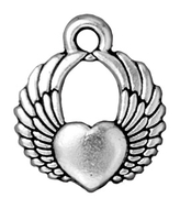 Image Metal Charms winged heart antique silver 15mm